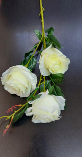 Fir trandafiri artificiali alb verzui 80cm – flori decorative material textil